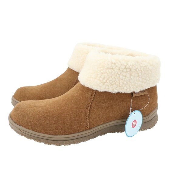 New Minnetonka Brown Leather Suede Sherpa Lined Water Resistant Ankle Boots 10 - Picture 1 of 7